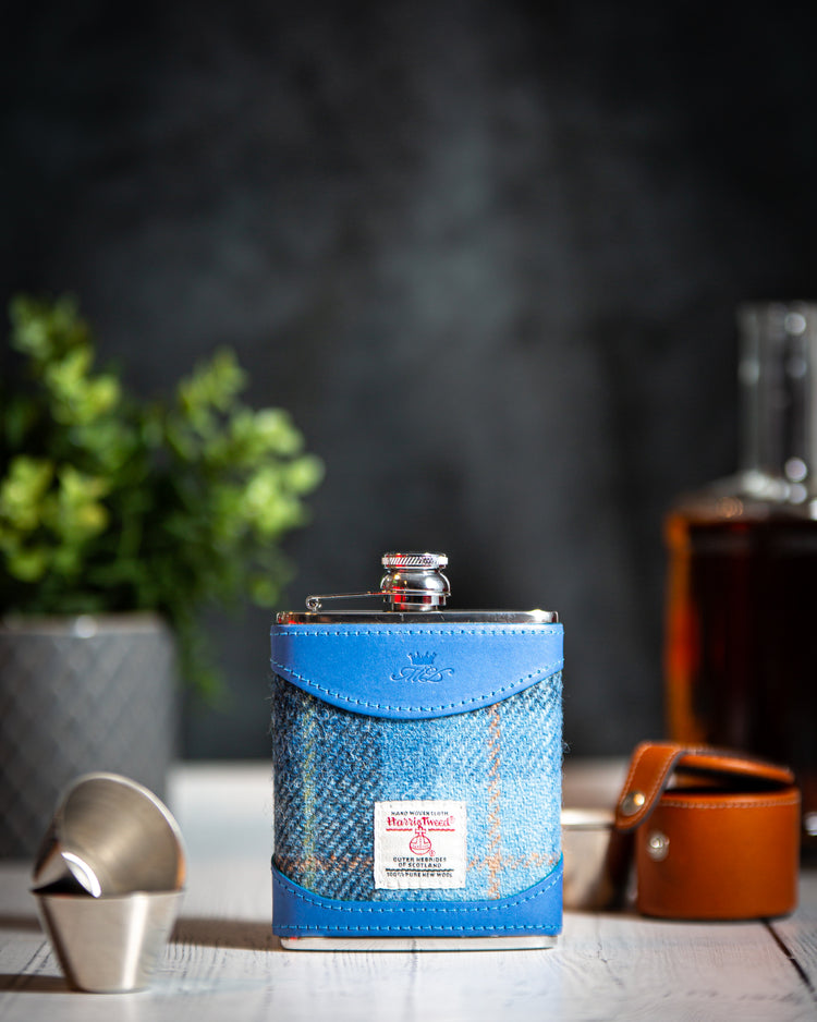 Harris Tweed Blue Hip Flask