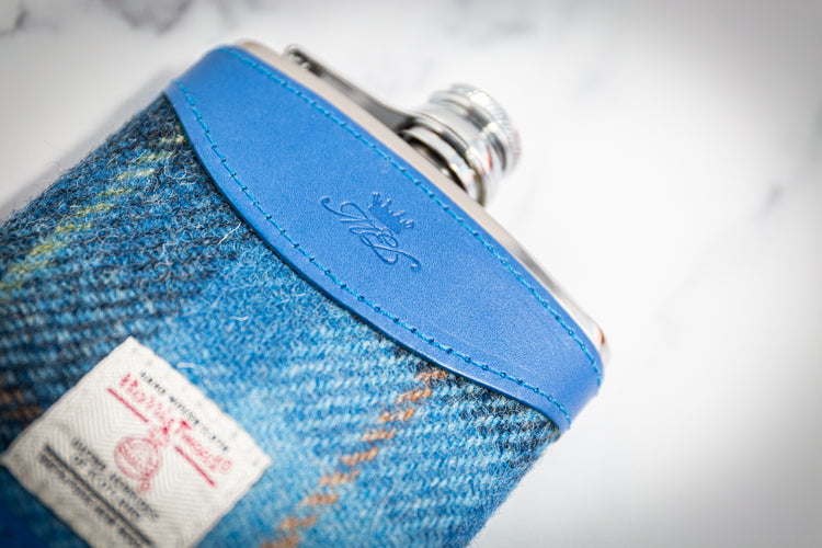 Harris Tweed Blue Hip Flask